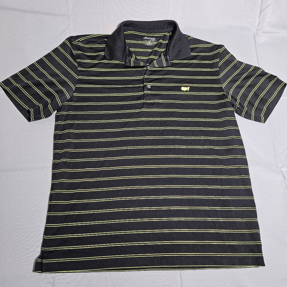 Masters Tech Golf Preppy Polo Shirt Men's M Black Yellow Striped Short Sleeve